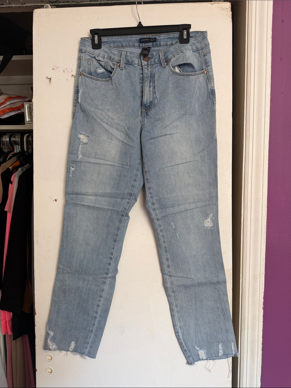 Sincerely Jules Light Wash Distressed Ankle Jeans